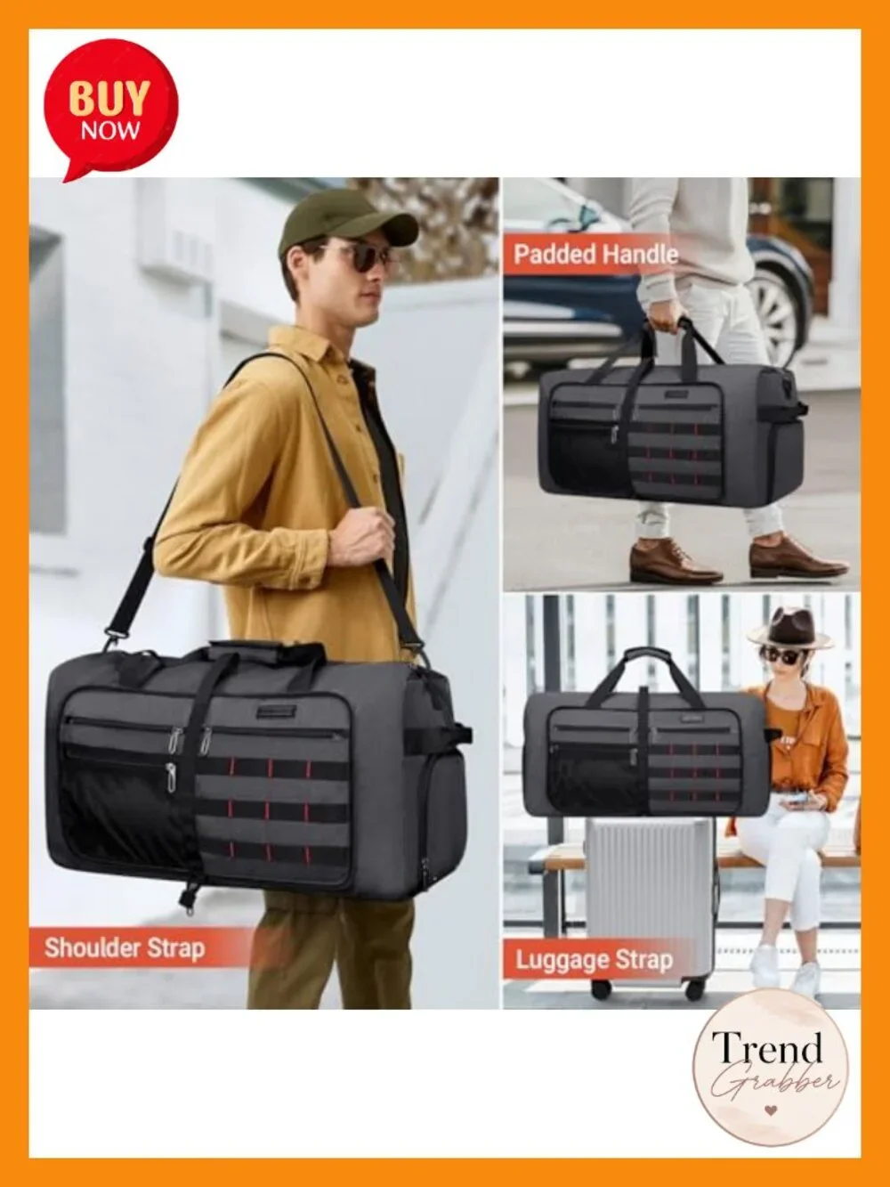 Foldable 65L Duffle Bag for Men Travel with Shoe Compartment Nylon Lightweight